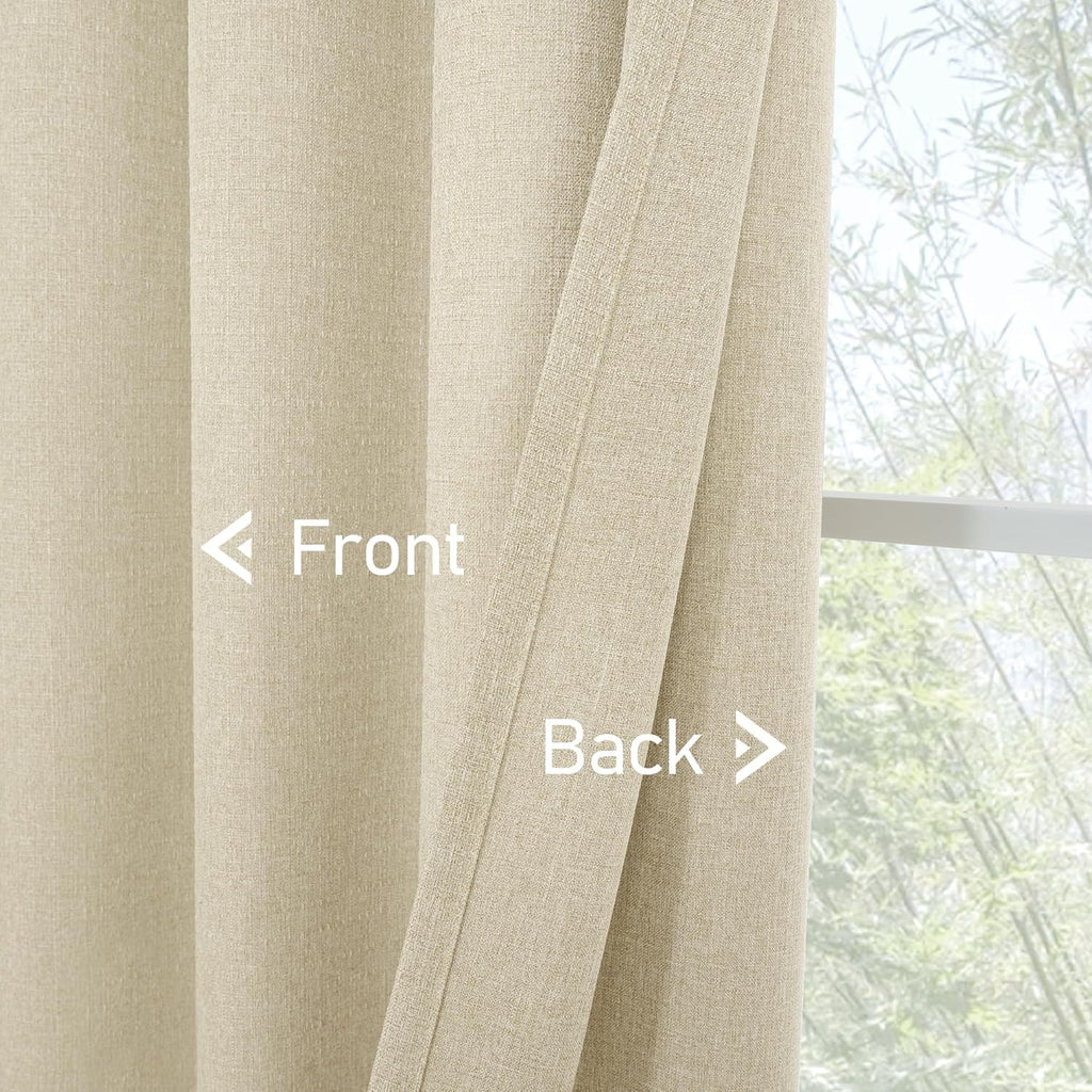 LAMIT Natural Beige Linen Curtains for Bedroom, 84 inches Grommet Thermal Insulated Thick Burlap Farmhouse Neutral Curtains Noise Reducing Light Filtering Drapes for Living Room, 2 Panels, W60 x L84