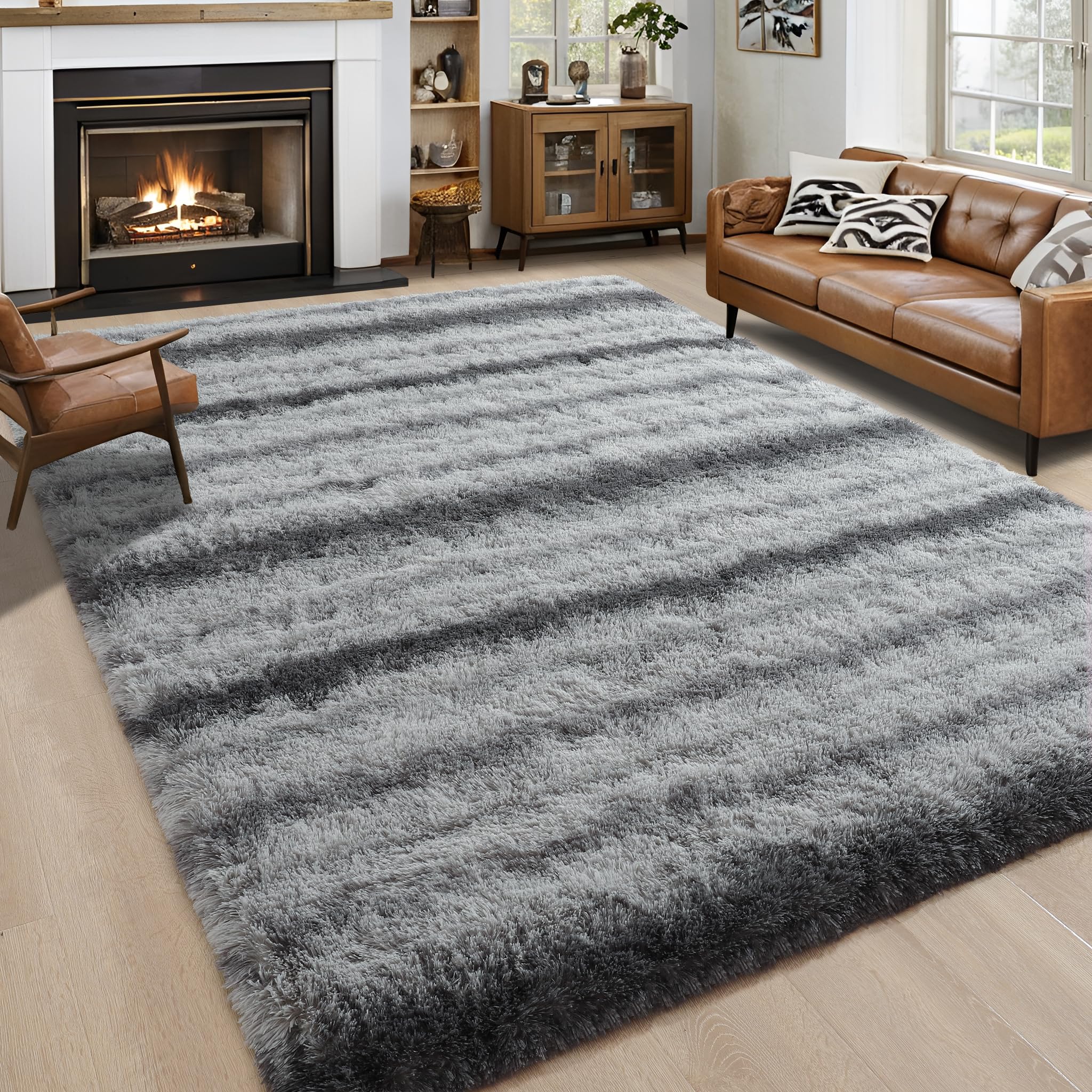 8x10 Extra Large Green Area Rug for Living Room Bedroom Dining Room, Fluffy Shag Soft Plush Furry Carpet Solid Color, Non-Slip Indoor Floor Mat for Kids Home Decor