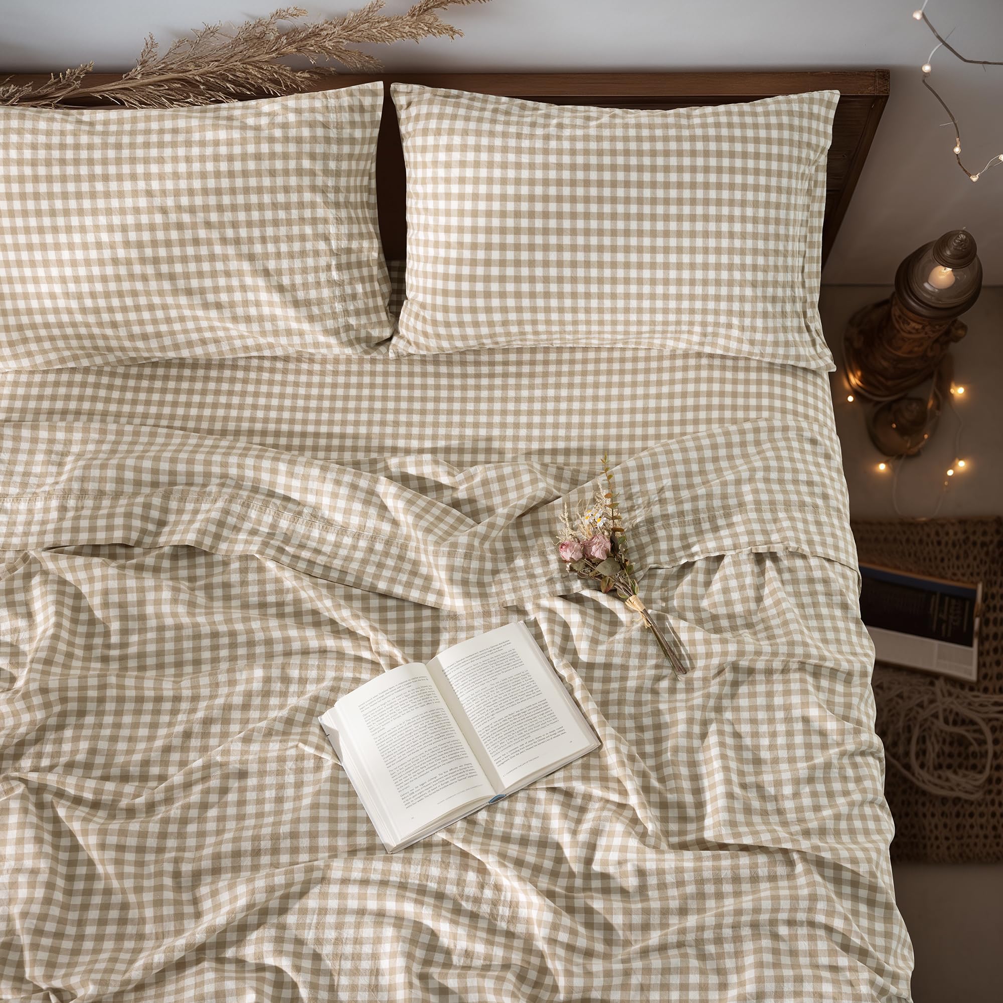 LBRO2M 100% Pure Linen Sheet Set Deep Pocket Up to 16" Bed Sheets Sets, Natural Flax Beddings Soft, Breathable, Comfortable for All Seasons 4 Pcs Sheet Set Queen Size, Linen