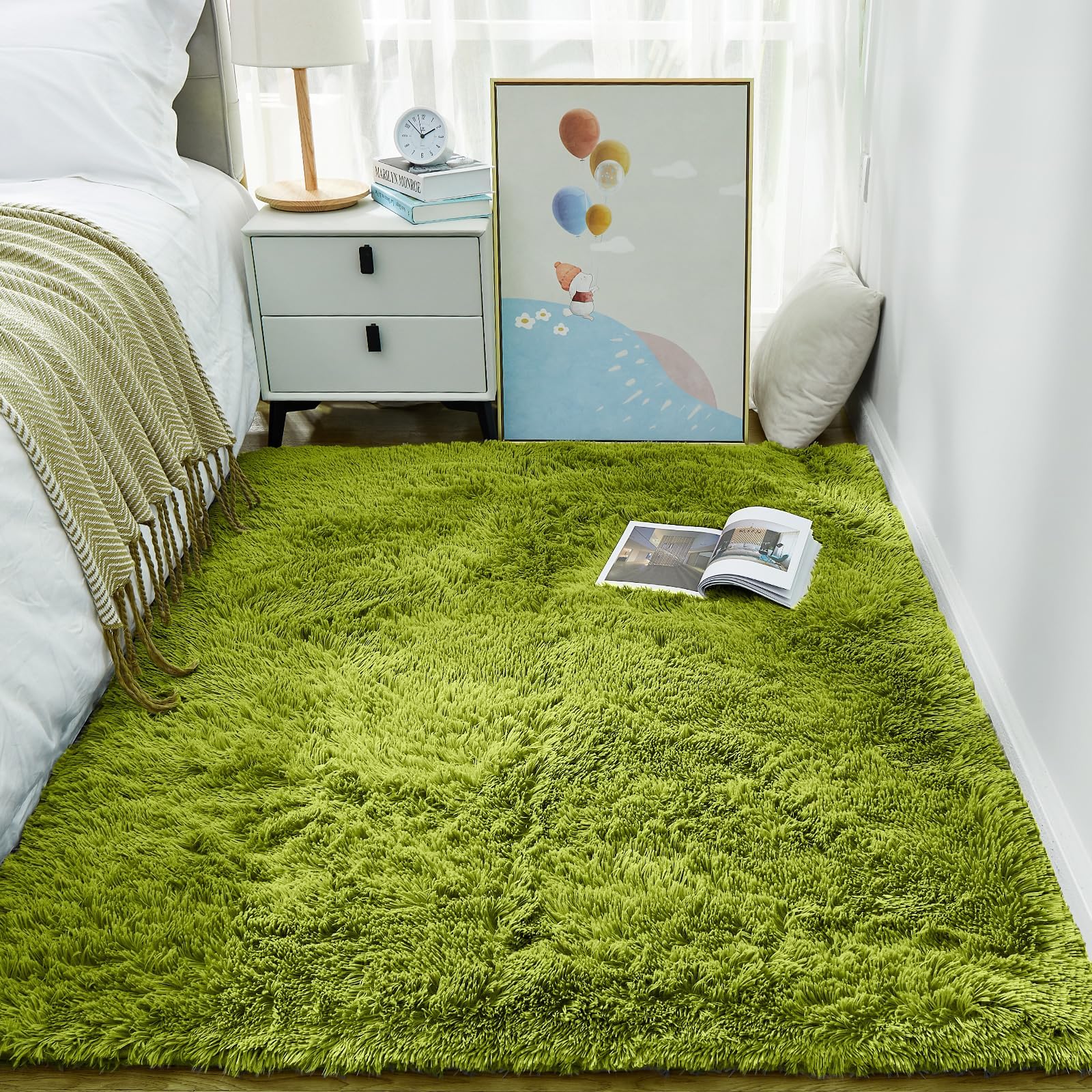 Ophanie Beige Rugs for Living Room Bedroom, 5x8 Fluffy Fuzzy Furry Carpet, Plush Soft Shaggy Bedside Indoor Floor Area Rug for Kids Girls Boys Baby Teen Dorm Nursery Home Decor Aesthetic