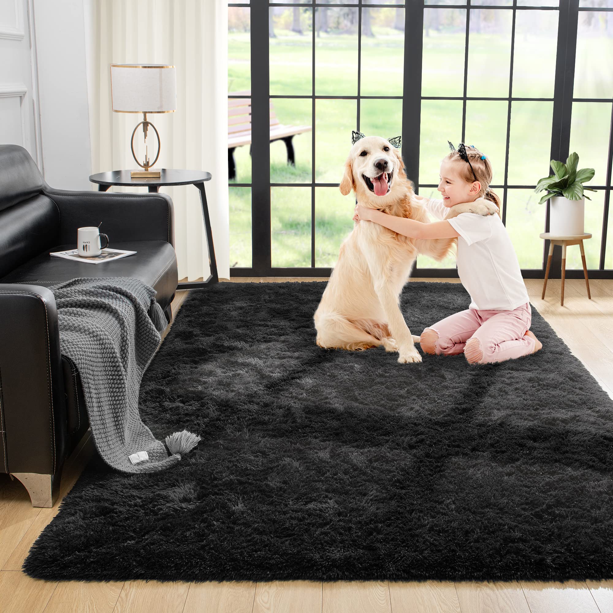 8x10 Extra Large Green Area Rug for Living Room Bedroom Dining Room, Fluffy Shag Soft Plush Furry Carpet Solid Color, Non-Slip Indoor Floor Mat for Kids Home Decor
