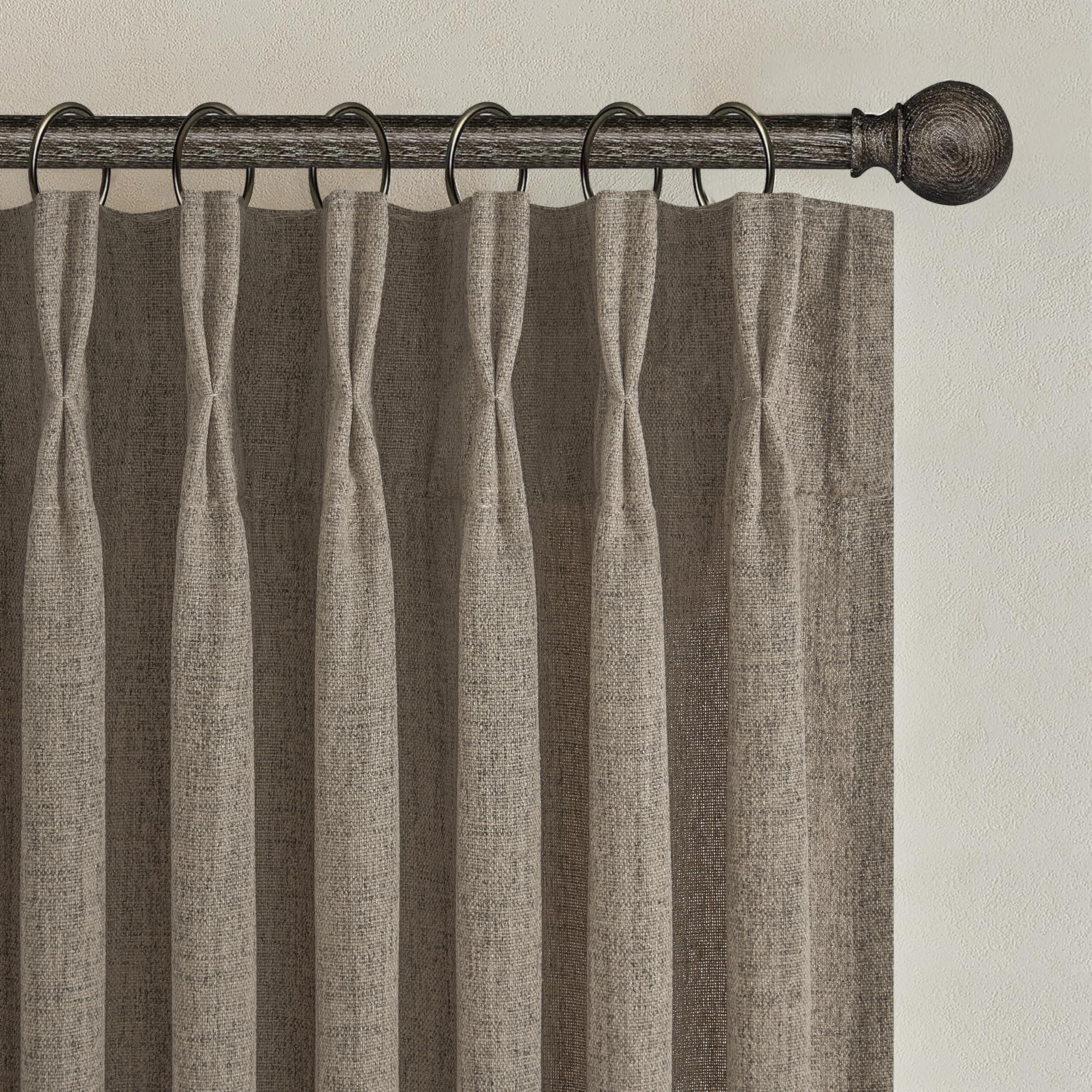 PleatedDrapes 96 Inch Curtains 2 Panel Set, Modern Linen Pleat Back Tab Dining Room Window Curtains Light Filtering Aesthetic Semi Sheer Living Room Drapes with Hooks Ring Cream Oatmeal W40 x L96