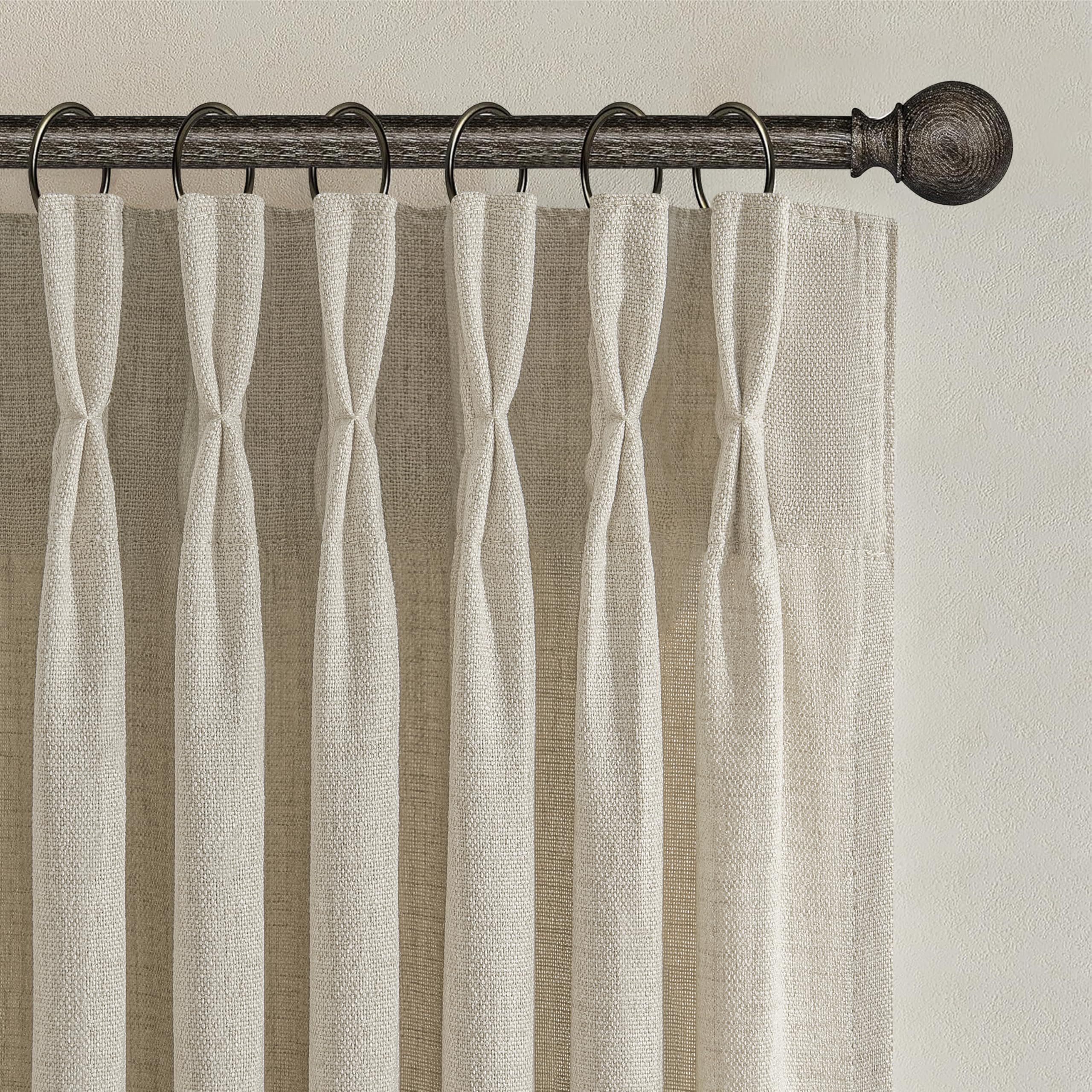 PleatedDrapes 96 Inch Curtains 2 Panel Set, Modern Linen Pleat Back Tab Dining Room Window Curtains Light Filtering Aesthetic Semi Sheer Living Room Drapes with Hooks Ring Cream Oatmeal W40 x L96