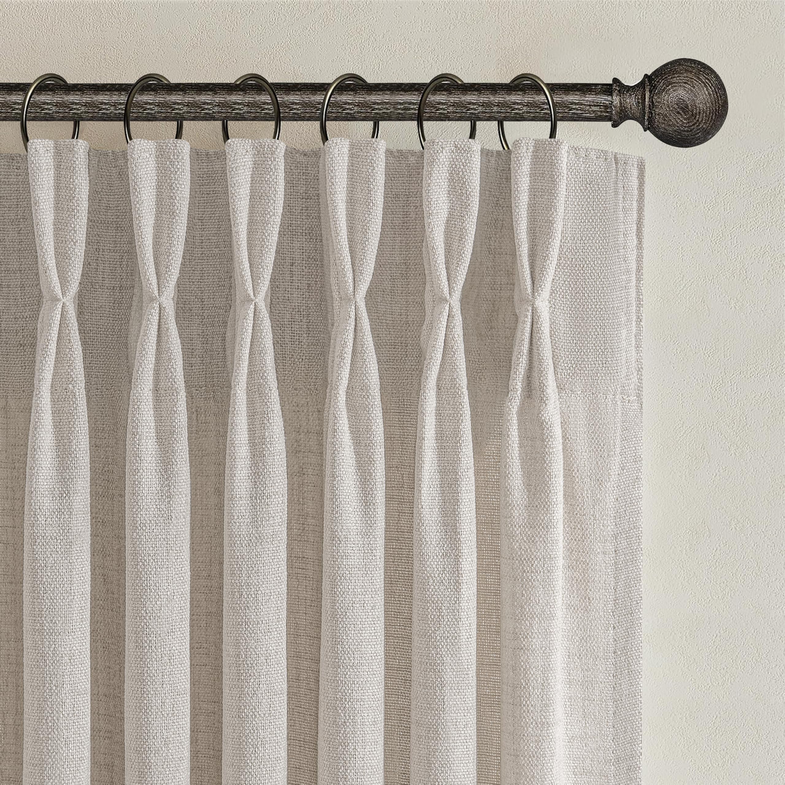 PleatedDrapes 96 Inch Curtains 2 Panel Set, Modern Linen Pleat Back Tab Dining Room Window Curtains Light Filtering Aesthetic Semi Sheer Living Room Drapes with Hooks Ring Cream Oatmeal W40 x L96